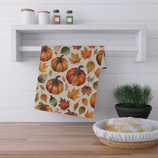 Fall Leaves & Pumpkins Autumn Tea Towels, Fall Kitchen Decor, Harvest Gifts, Thanksgiving Home Essentials, Seasonal Kitchen Accessories
