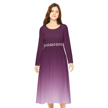Dance Dress Amethyst Ombre Long Sleeve Modest Midi White Vine Belt Illusion Fall Winter Casual Purple Gemstone Collection