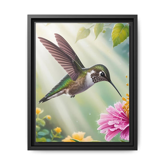 Framed Hummingbird Canvas Art, Colorful Nature Wall Decor, Gift for Bird Lovers, Vibrant Home Decor for Spring, Unique Artwork