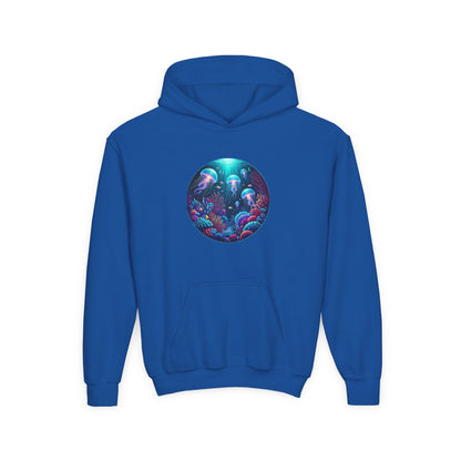 Youth Heavy Blend Hoodie - Vibrant Jellyfish Ocean Design