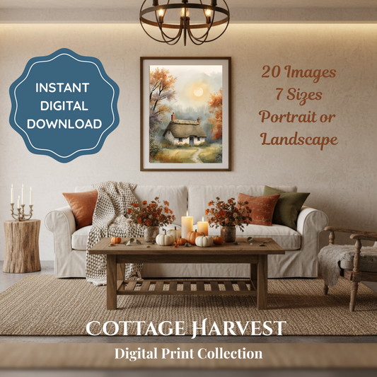 Cottage Harvest Fall Wall Art Bundle Printable, Watercolour, Multi-Size PDF, JPG, Canva Template