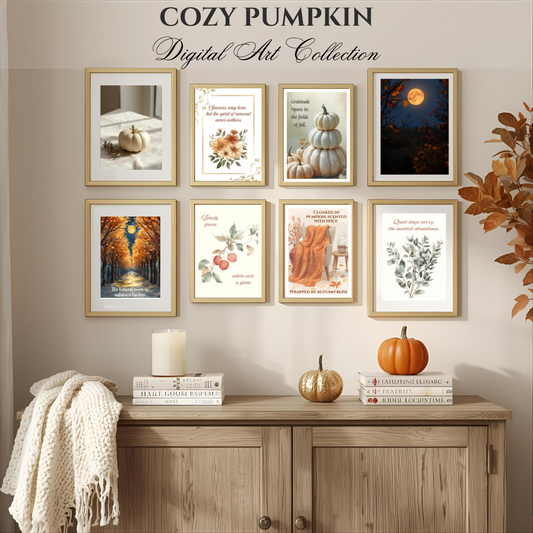 Autumn Cottagecore Gallery Wall Art Bundle: Pumpkin & Floral Prints (Digital)