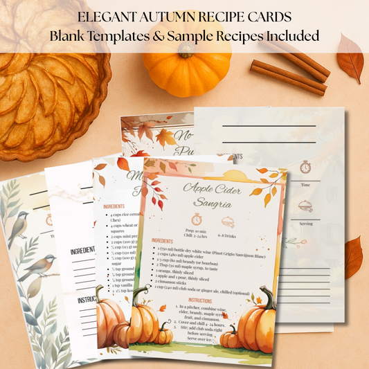 Autumn Recipe Card Bundle: Editable Canva Template & Printable PDF